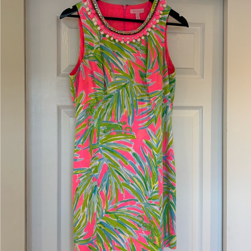 Lilly Pulitzer Pink and Green Embellished Sheath Mini Dress